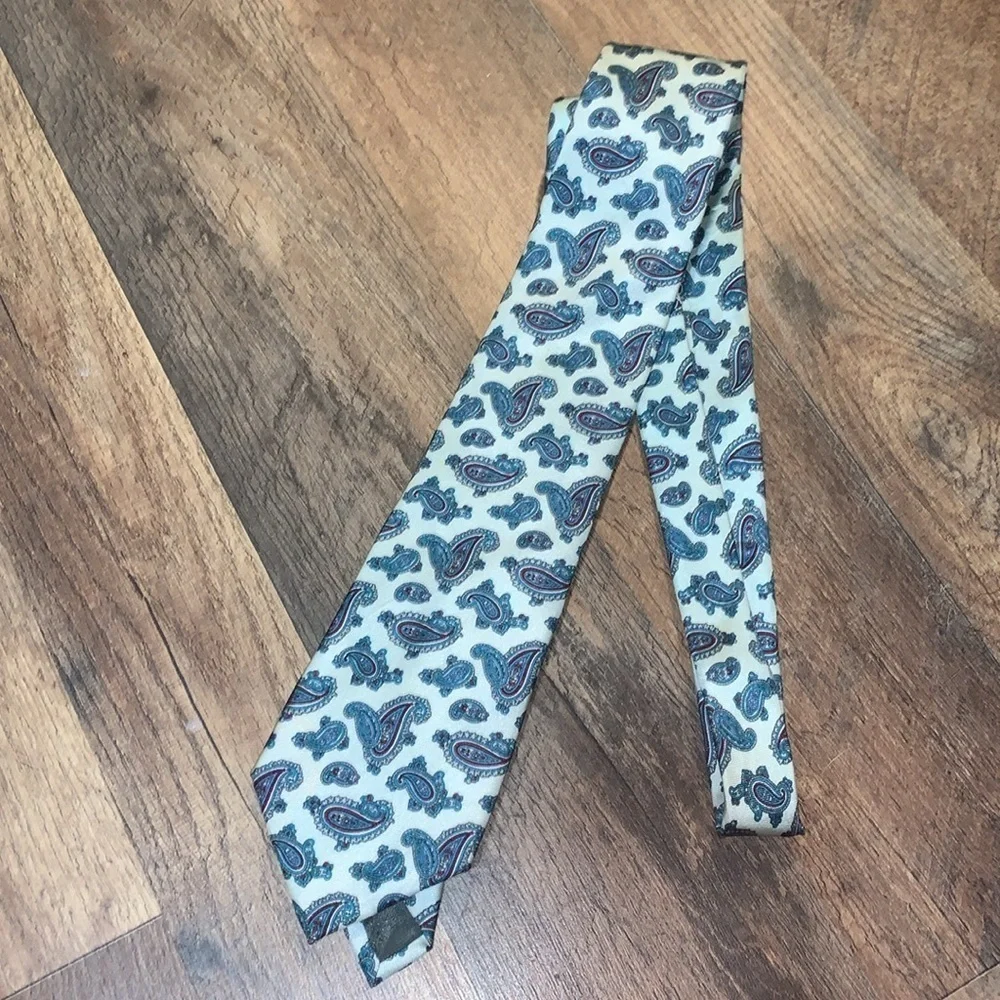 Teal Blue Paisley 100 % Italian Silk Neck Tie Made in USA Wedding Guest Holidays